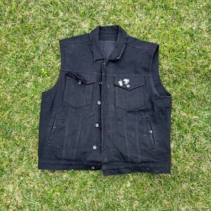 Biker Denim black vest mens size L Large
